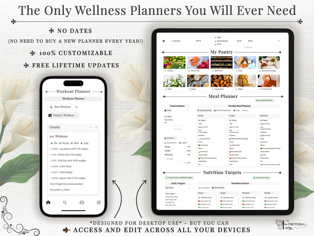 Wellness Planner Notion Template—Workout & Meal Planner Bundle, Fitness Planner, Habit Tracker, Meal Prep, Glow Up Planner, Health Dashboard