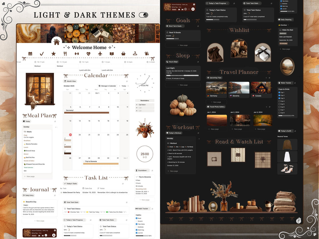 Cozy Autumn Notion Planner Template | Fall Aesthetic Life Dashboard | All in One Digital Organizer for Goals, Habit and Self Care Tracking