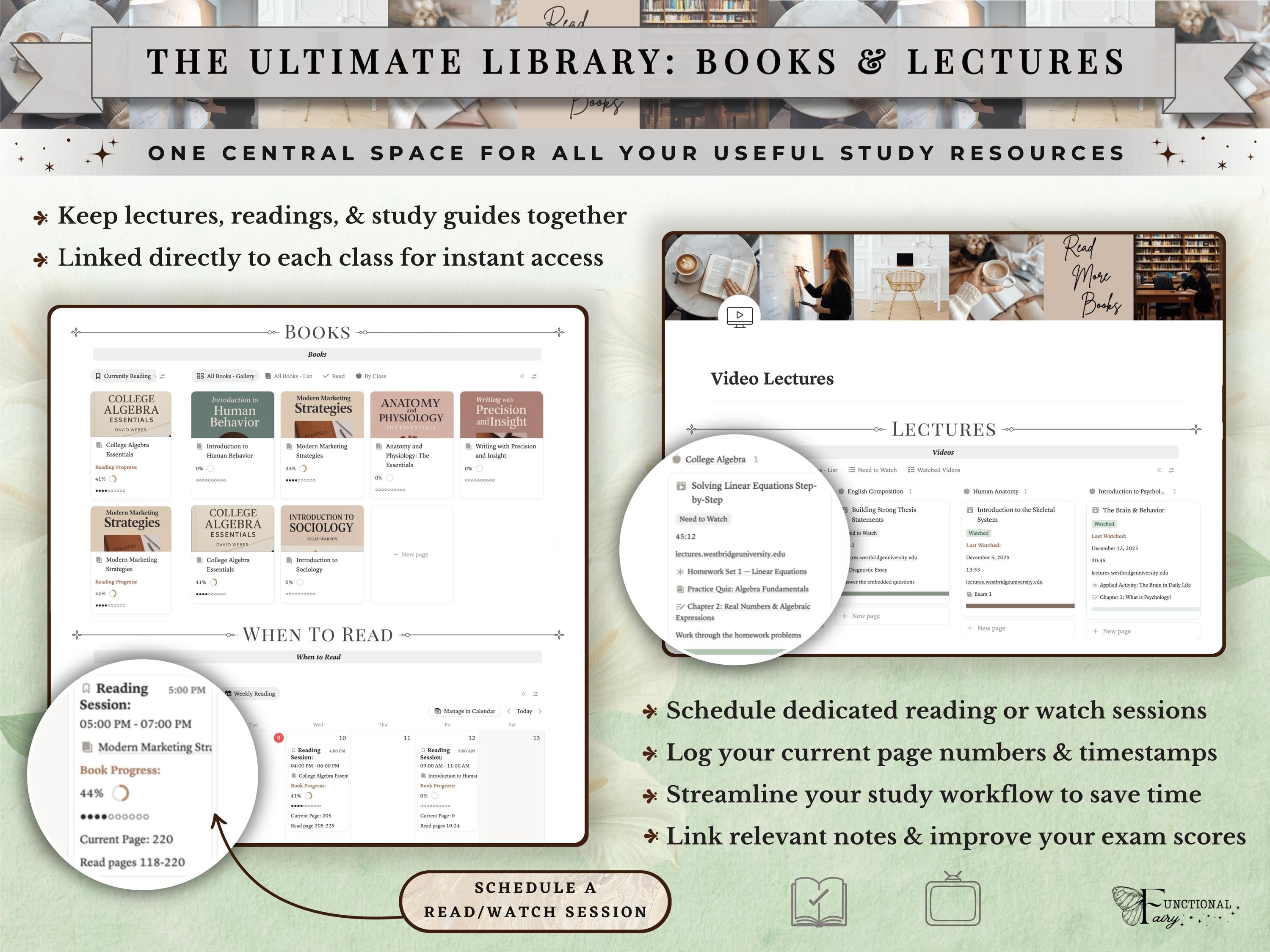 Ultimate Academic Notion Planner | Aesthetic All-in-One University/College Student Dashboard + ADHD Study Productivity, High School Template