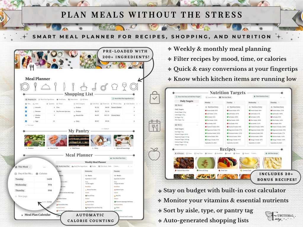 Wellness Planner Notion Template—Workout & Meal Planner Bundle, Fitness Planner, Habit Tracker, Meal Prep, Glow Up Planner, Health Dashboard
