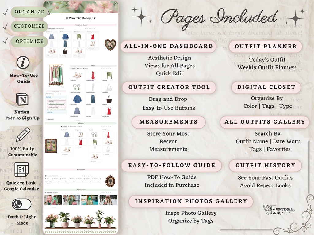 Notion Outfit Planner and Wardrobe Manager Template | Digital Closet Organizer | Capsule Wardrobe, Daily Outfit and Style Planner Dashboard