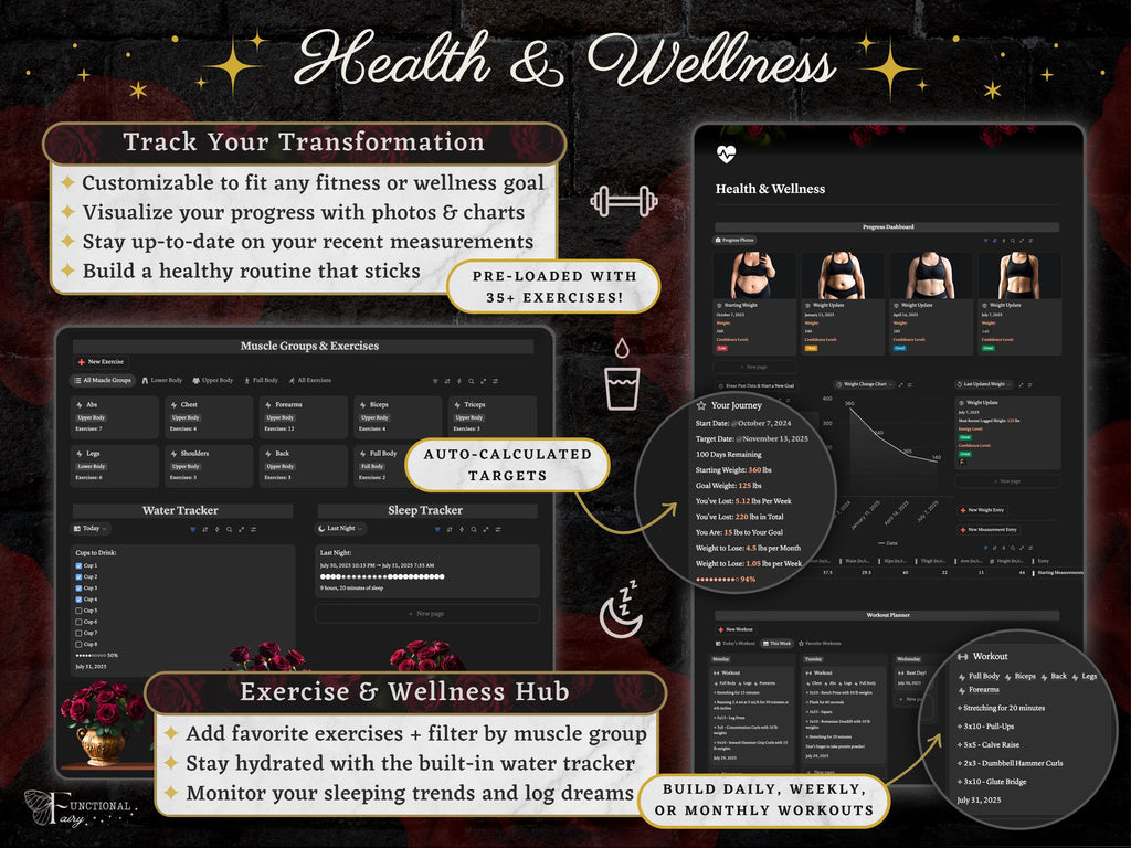 Dark Academia Aesthetic Notion Planner Template | All in One Digital Life Dashboard, Gothic Habit & Study Tracker | Productivity + Self Care