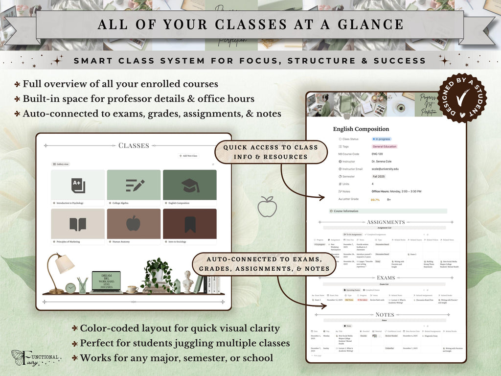 Ultimate Academic Notion Planner | Aesthetic All-in-One University/College Student Dashboard + ADHD Study Productivity, High School Template