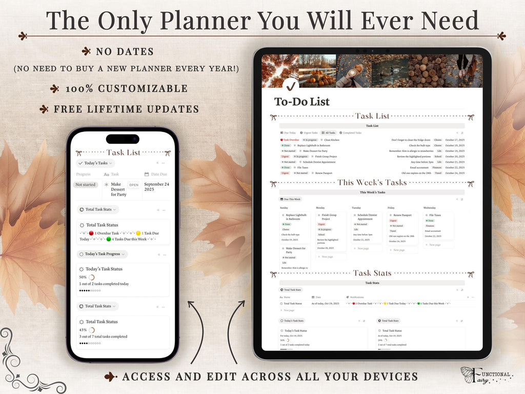 Cozy Autumn Notion Planner Template | Fall Aesthetic Life Dashboard | All in One Digital Organizer for Goals, Habit and Self Care Tracking