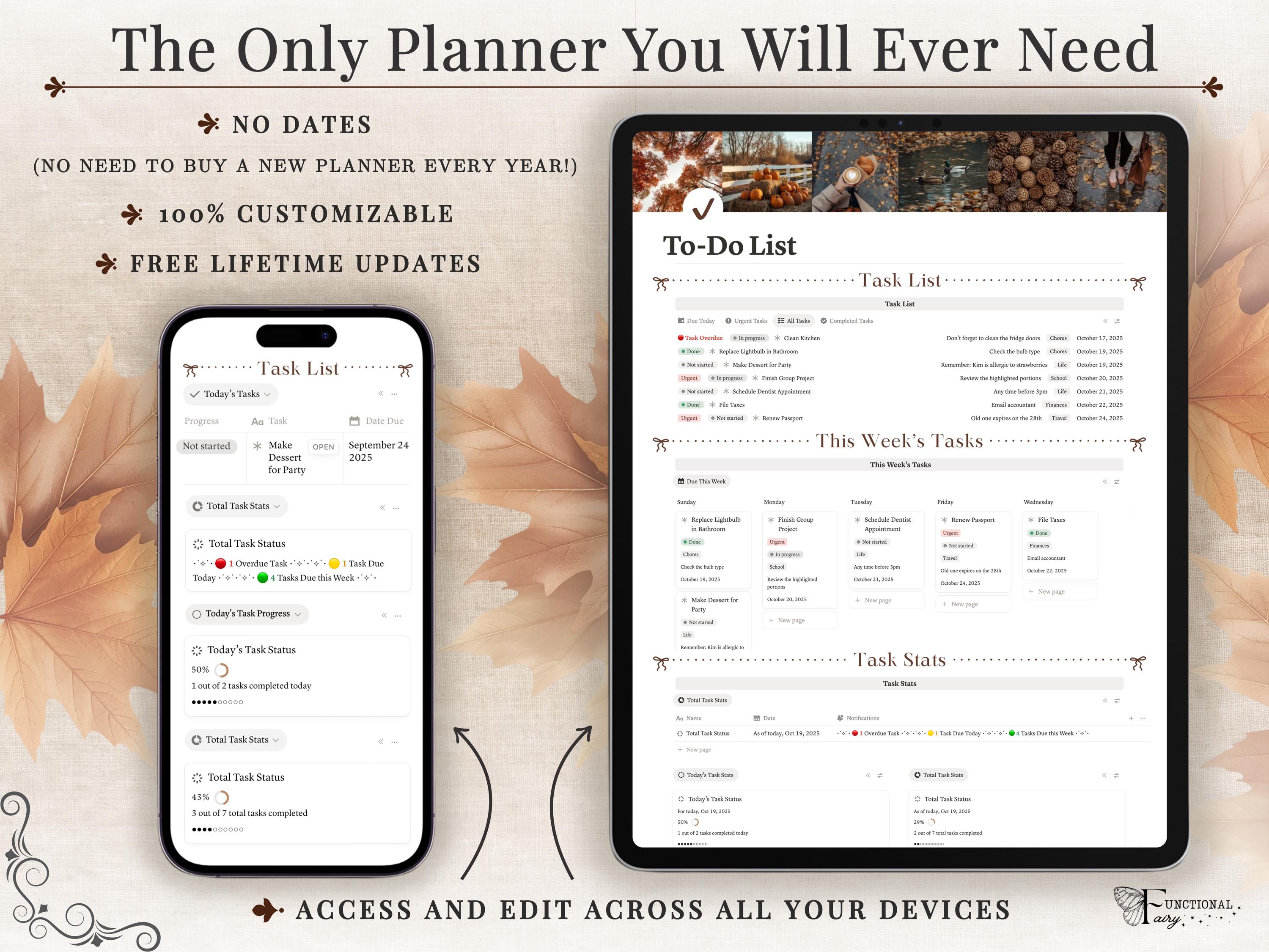 Cozy Autumn Notion Planner Template | Fall Aesthetic Life Dashboard | All in One Digital Organizer for Goals, Habit and Self Care Tracking