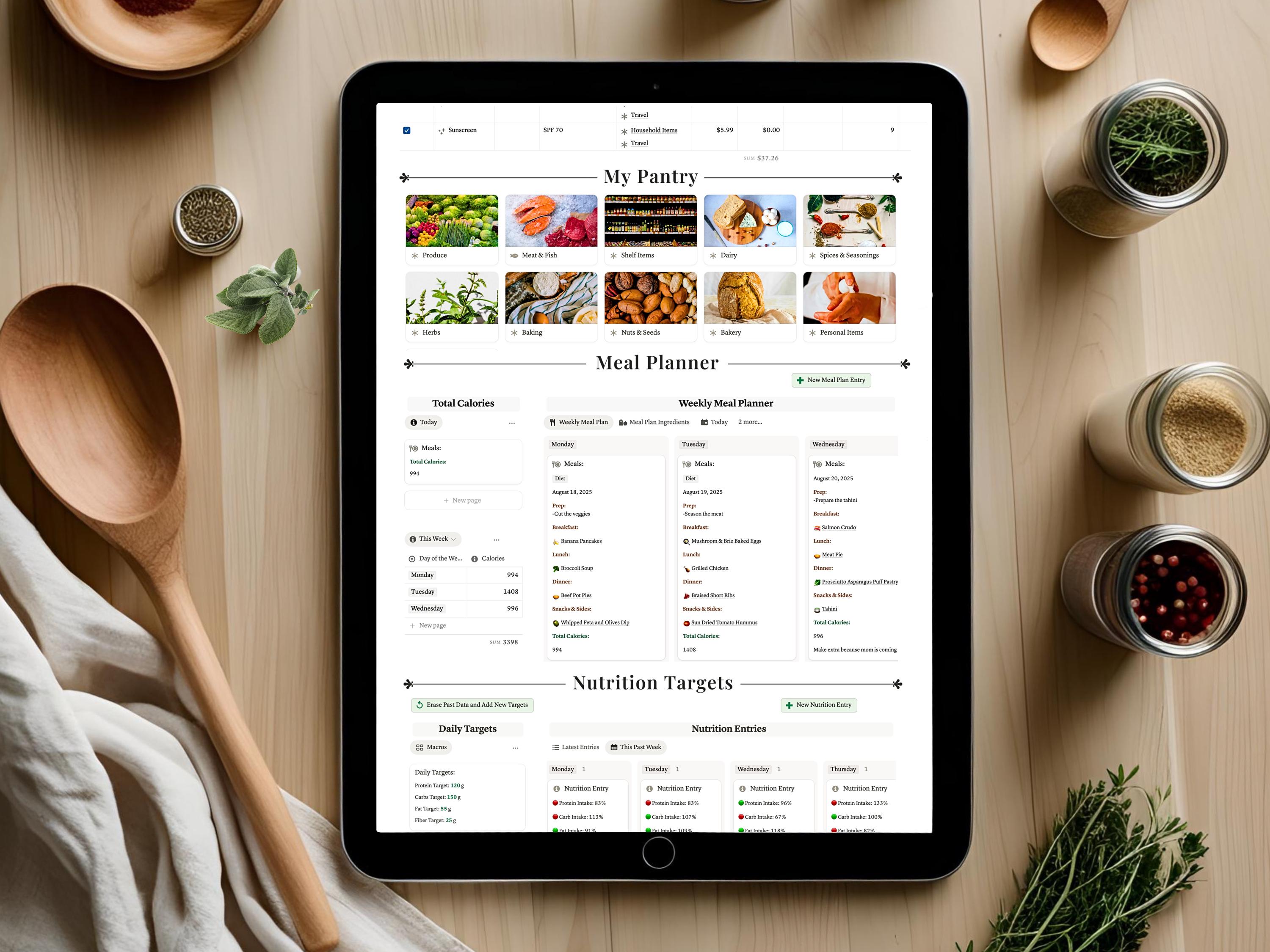 Ultimate Notion Meal Planner Template | Digital Grocery List and Recipe Bank—Automated Meal Prep Dashboard for Calories, Nutrition, Wellness
