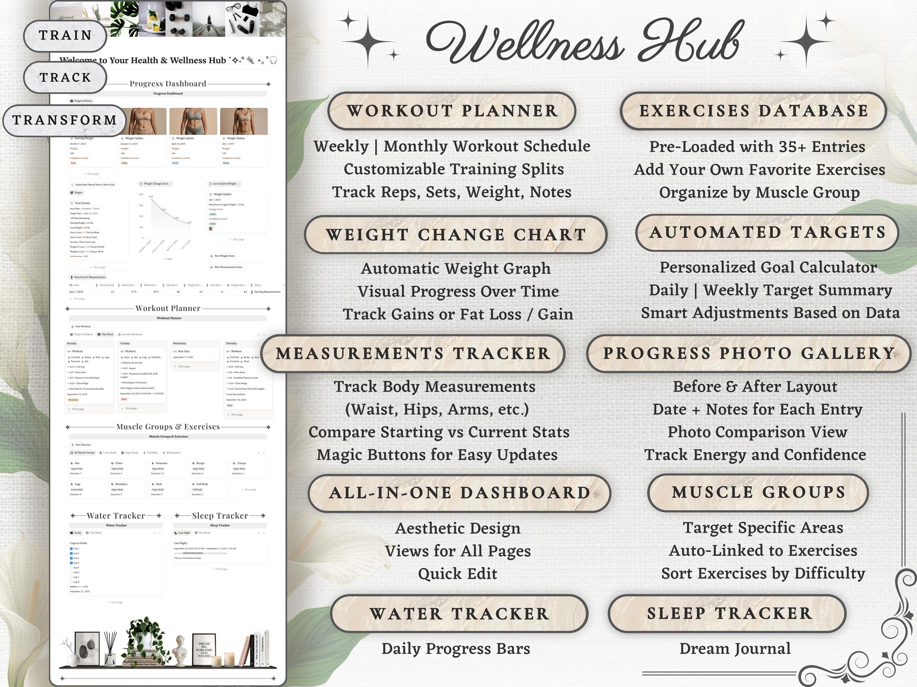 Wellness Planner Notion Template—Workout & Meal Planner Bundle, Fitness Planner, Habit Tracker, Meal Prep, Glow Up Planner, Health Dashboard