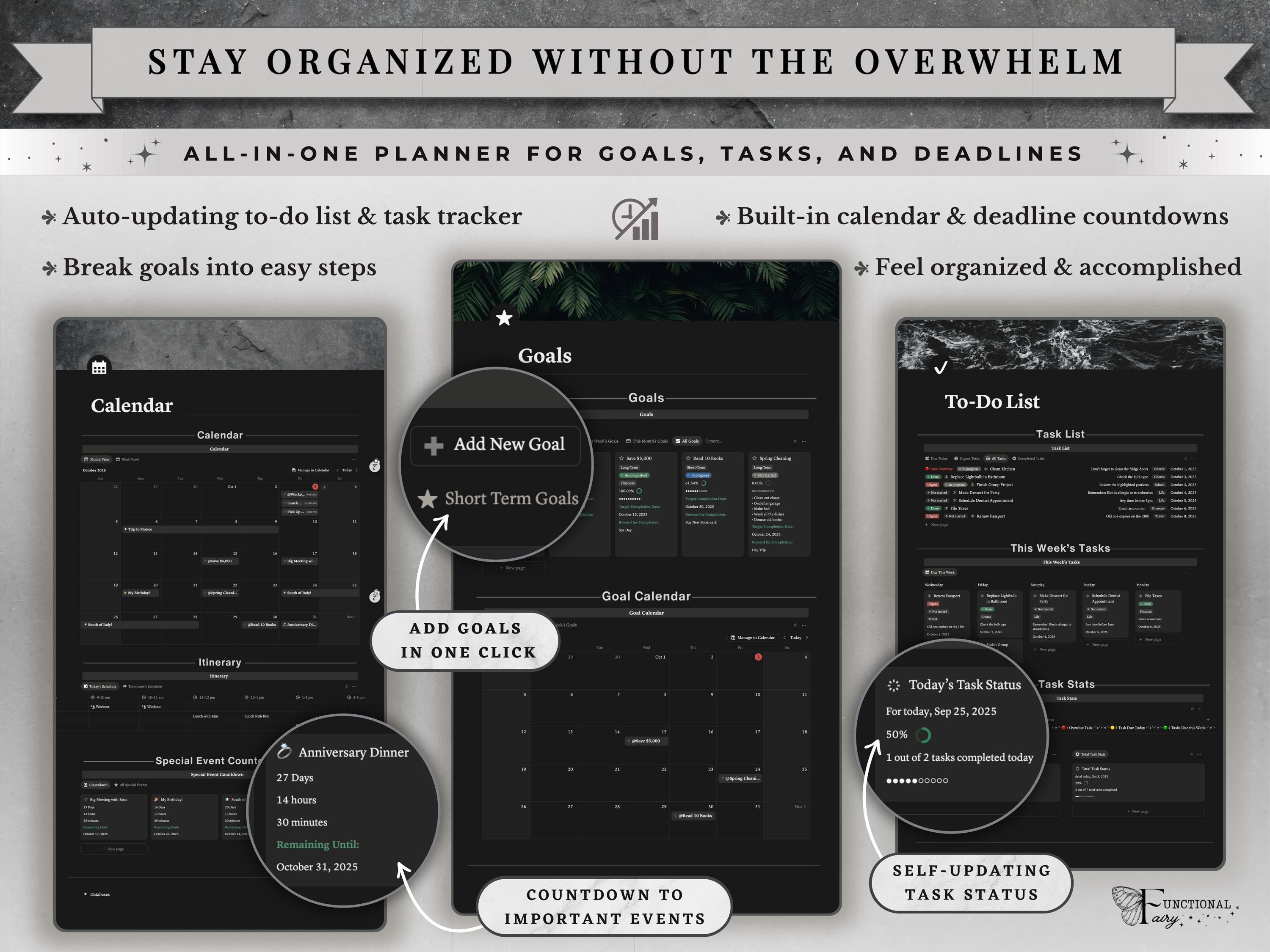 Ultimate All in One Notion Planner Template | Digital Life Dashboard and Second Brain | Goal, Habit and Travel Organizer for Productivity