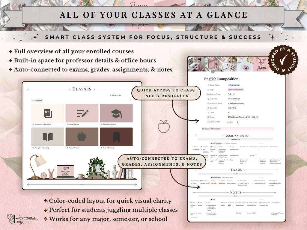 Academic Notion Planner for Students | Aesthetic All-in-One University/College Dashboard for ADHD Productivity | Ultimate School Template