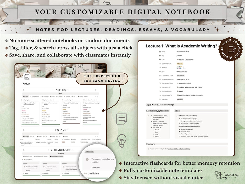 Ultimate Academic Notion Planner | Aesthetic All-in-One University/College Student Dashboard + ADHD Study Productivity, High School Template