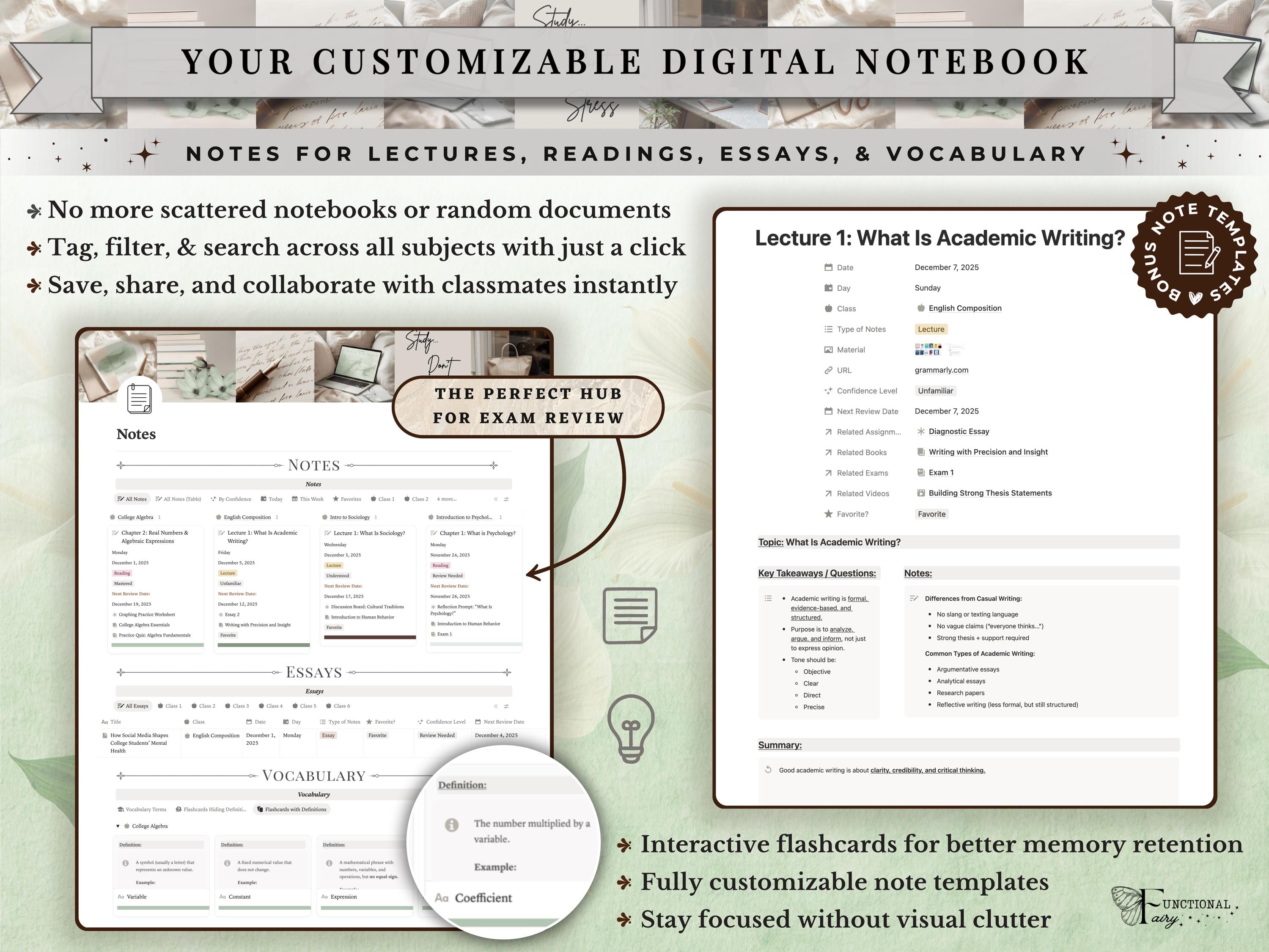 Ultimate Academic Notion Planner | Aesthetic All-in-One University/College Student Dashboard + ADHD Study Productivity, High School Template