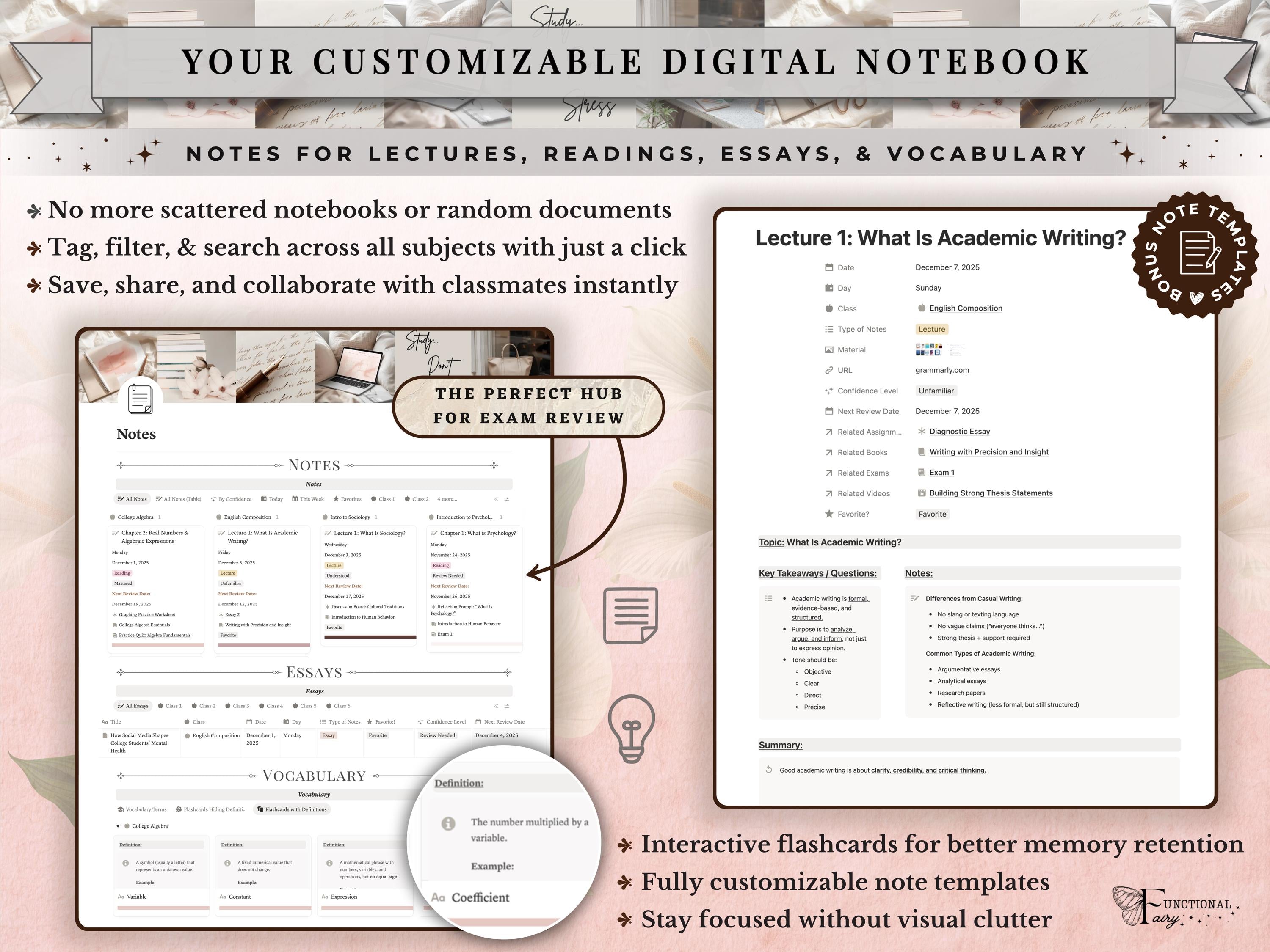Academic Notion Planner for Students | Aesthetic All-in-One University/College Dashboard for ADHD Productivity | Ultimate School Template