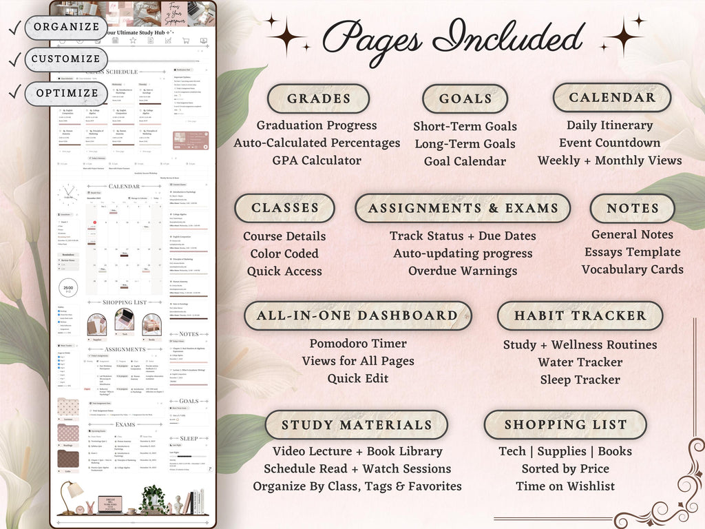 Academic Notion Planner for Students | Aesthetic All-in-One University/College Dashboard for ADHD Productivity | Ultimate School Template