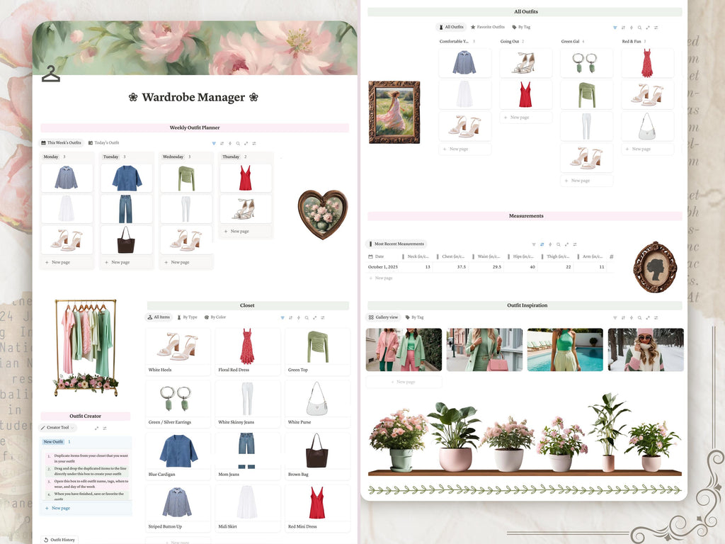 Notion Outfit Planner and Wardrobe Manager Template | Digital Closet Organizer | Capsule Wardrobe, Daily Outfit and Style Planner Dashboard