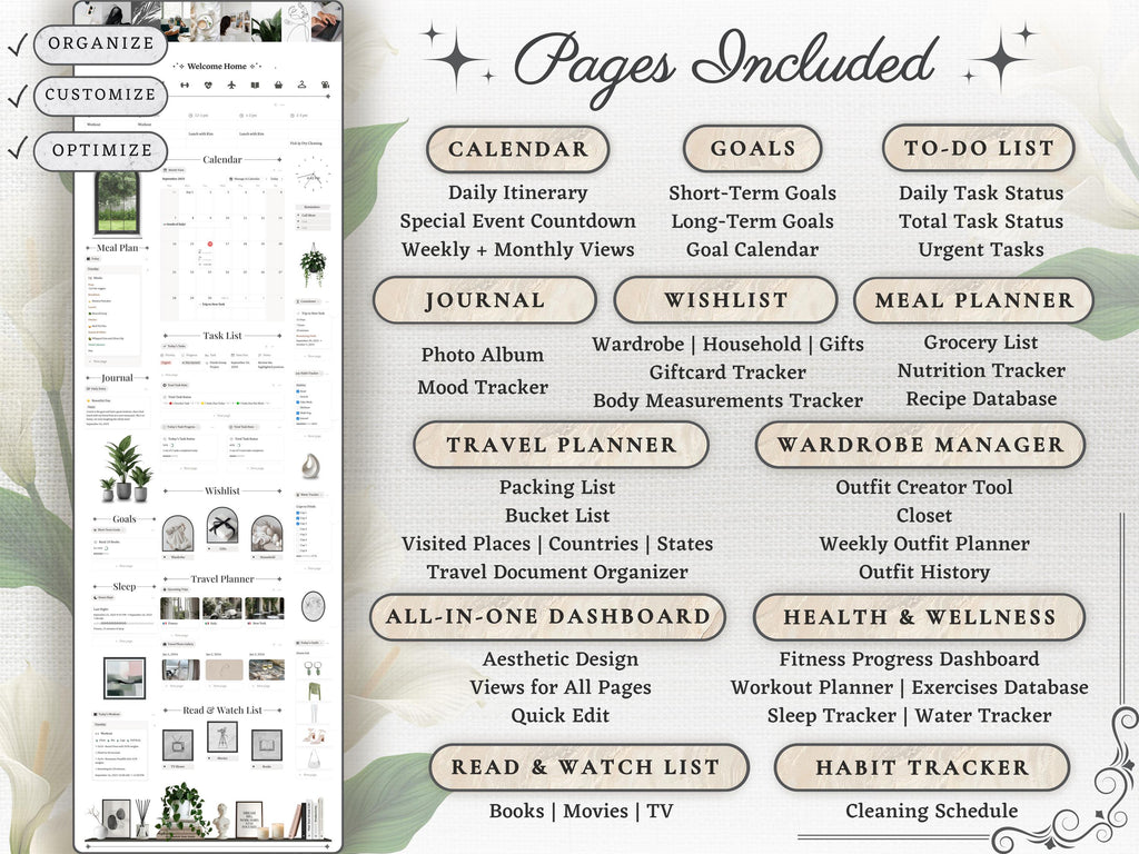 That Girl Aesthetic Notion Planner Template | All-in-One Life Dashboard for Goals, Habit and Wellness Tracking | Digital Productivity Hub
