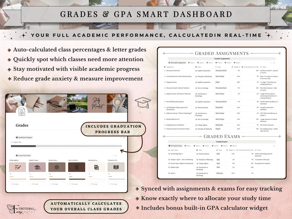 Academic Notion Planner for Students | Aesthetic All-in-One University/College Dashboard for ADHD Productivity | Ultimate School Template