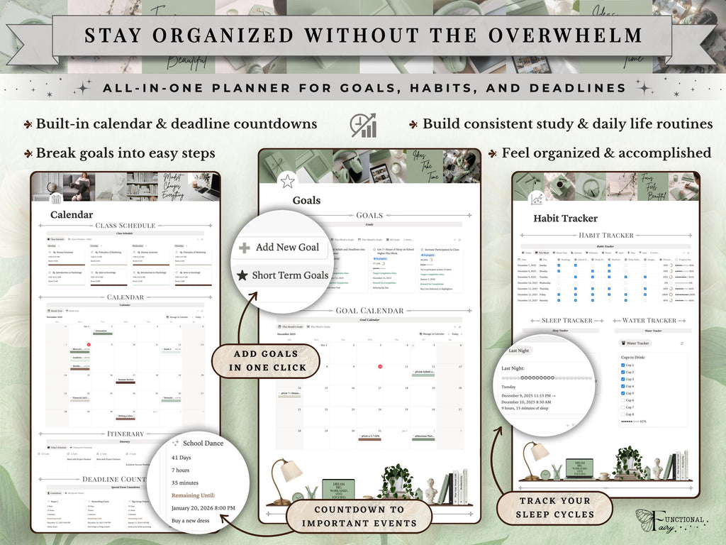 Ultimate Academic Notion Planner | Aesthetic All-in-One University/College Student Dashboard + ADHD Study Productivity, High School Template