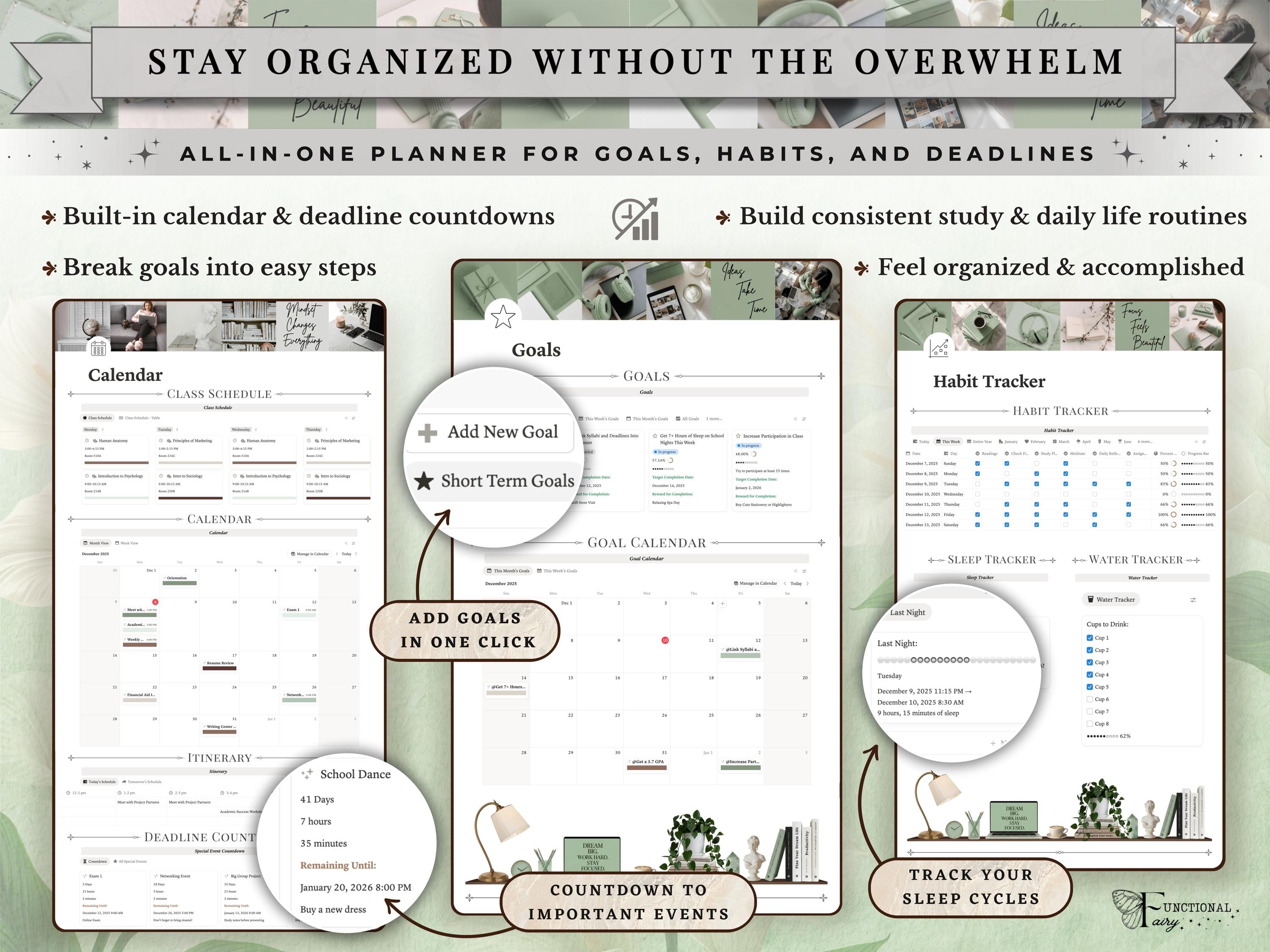 Ultimate Academic Notion Planner | Aesthetic All-in-One University/College Student Dashboard + ADHD Study Productivity, High School Template