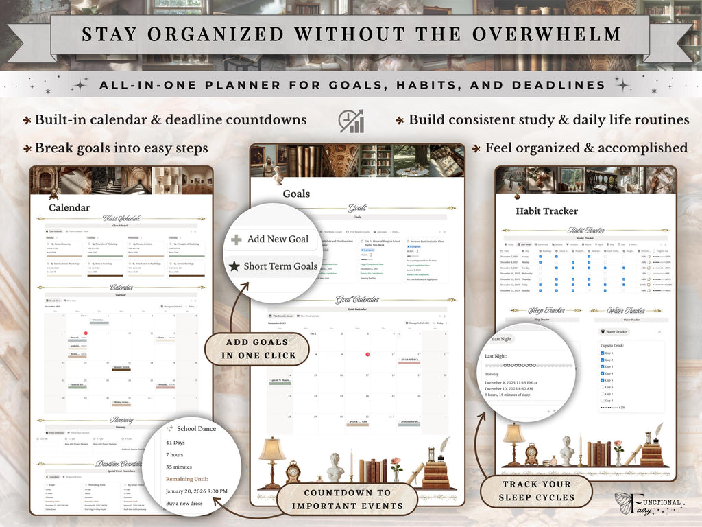 Light Academia Notion Template– Ultimate Aesthetic Academic Student Study Planner, University/College ADHD School Dashboard– Classes & Notes