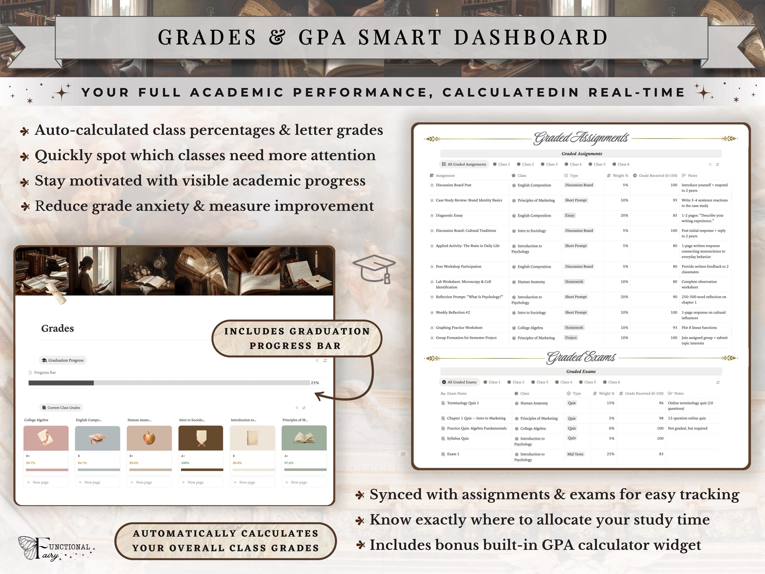 Light Academia Notion Template– Ultimate Aesthetic Academic Student Study Planner, University/College ADHD School Dashboard– Classes & Notes
