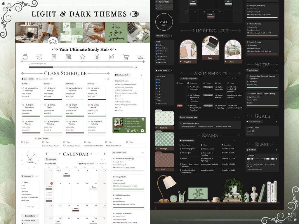 Ultimate Academic Notion Planner | Aesthetic All-in-One University/College Student Dashboard + ADHD Study Productivity, High School Template