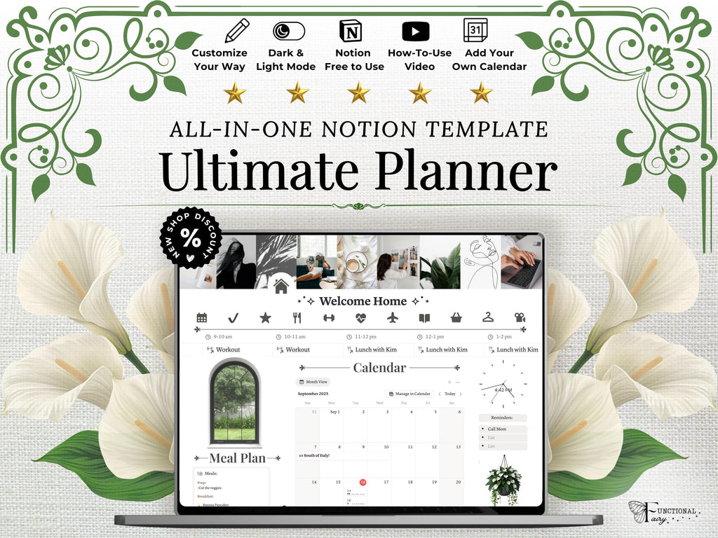 That Girl Aesthetic Notion Planner Template | All-in-One Life Dashboard for Goals, Habit and Wellness Tracking | Digital Productivity Hub