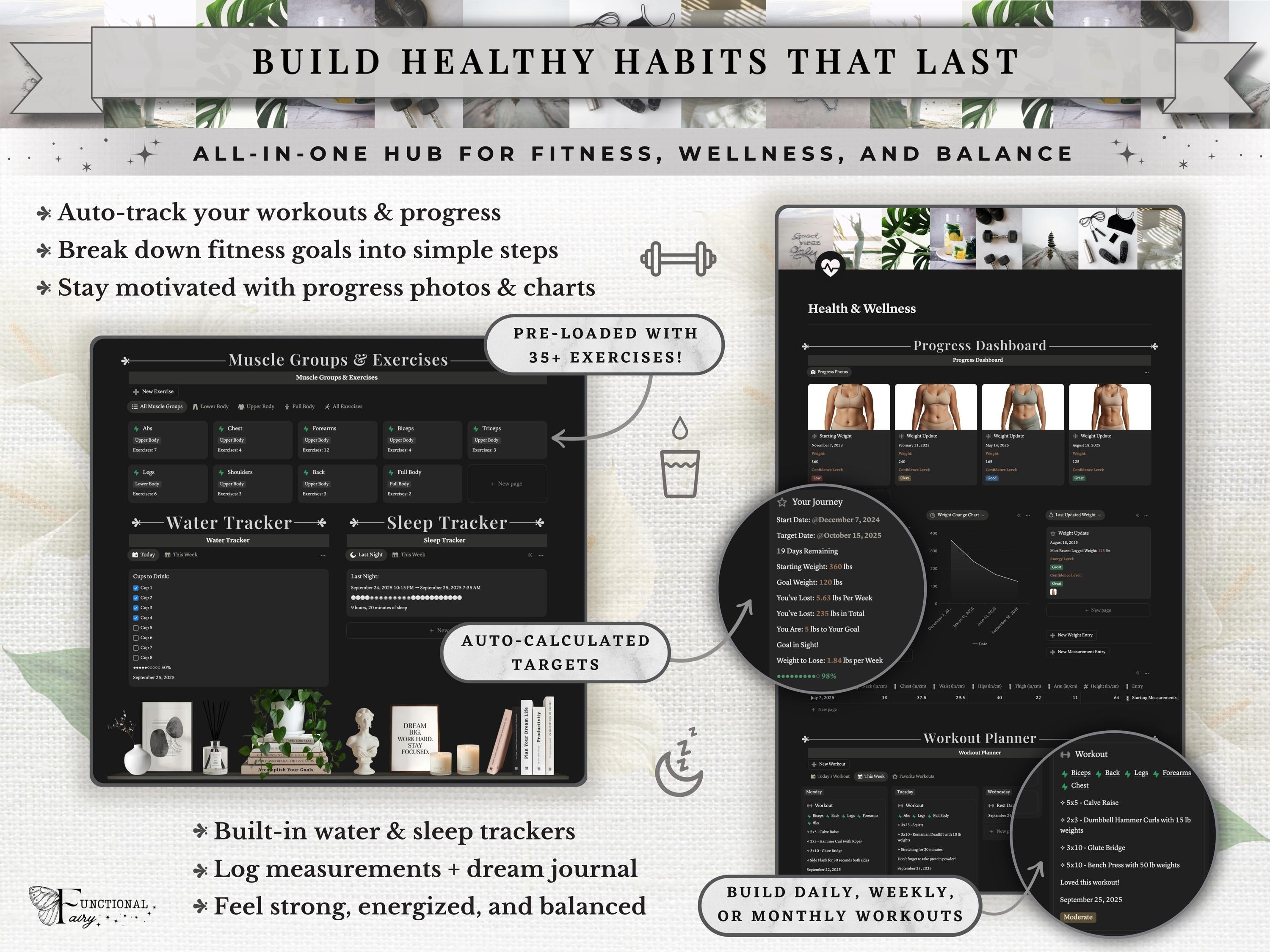 That Girl Aesthetic Notion Planner Template Dark Mode | All-in-One Life Dashboard | Goal, Habit and Wellness Tracker | Digital Productivity