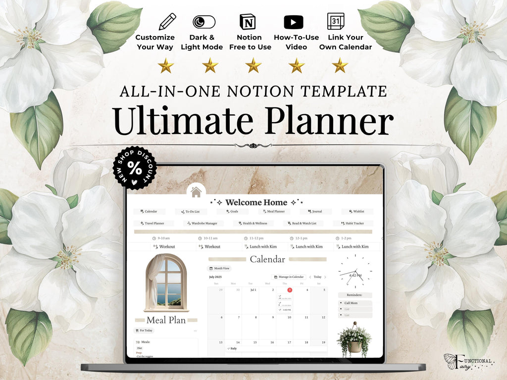Clean Girl Aesthetic Notion Life Planner Template | Neutral All in One Dashboard— Second Brain for Goals, Calendar, Productivity & Self Care