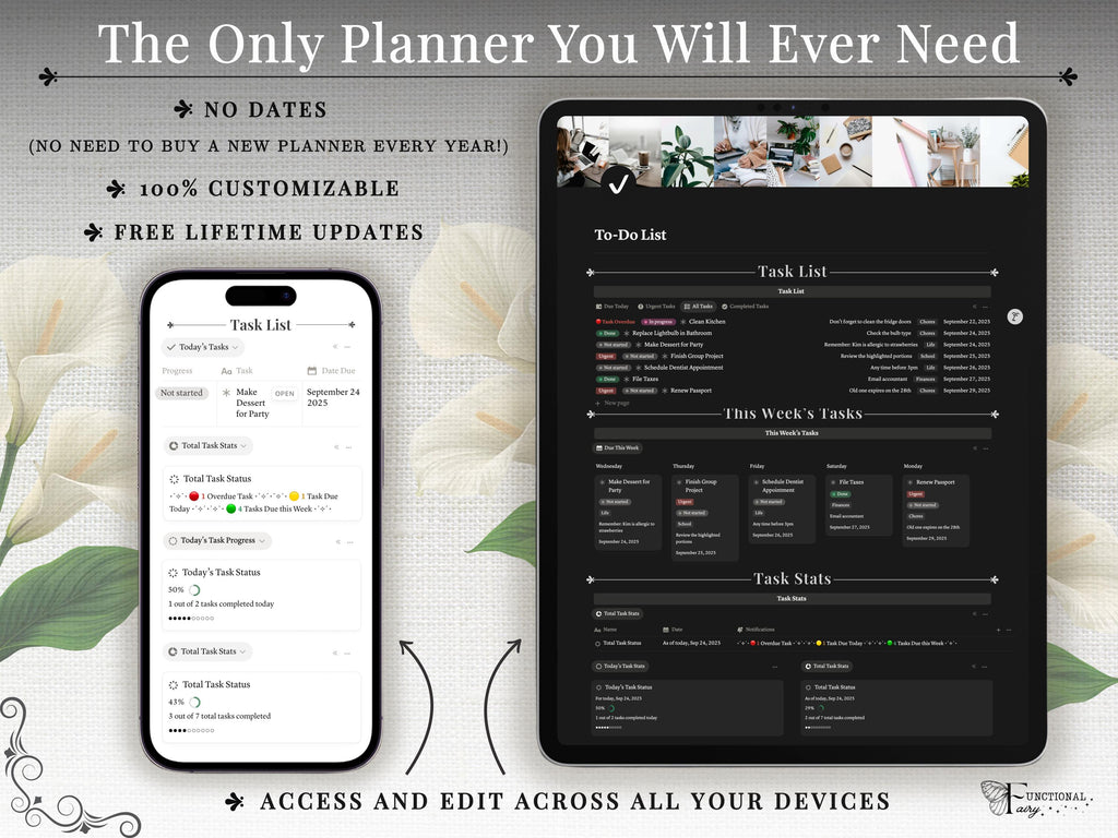 That Girl Aesthetic Notion Planner Template Dark Mode | All-in-One Life Dashboard | Goal, Habit and Wellness Tracker | Digital Productivity