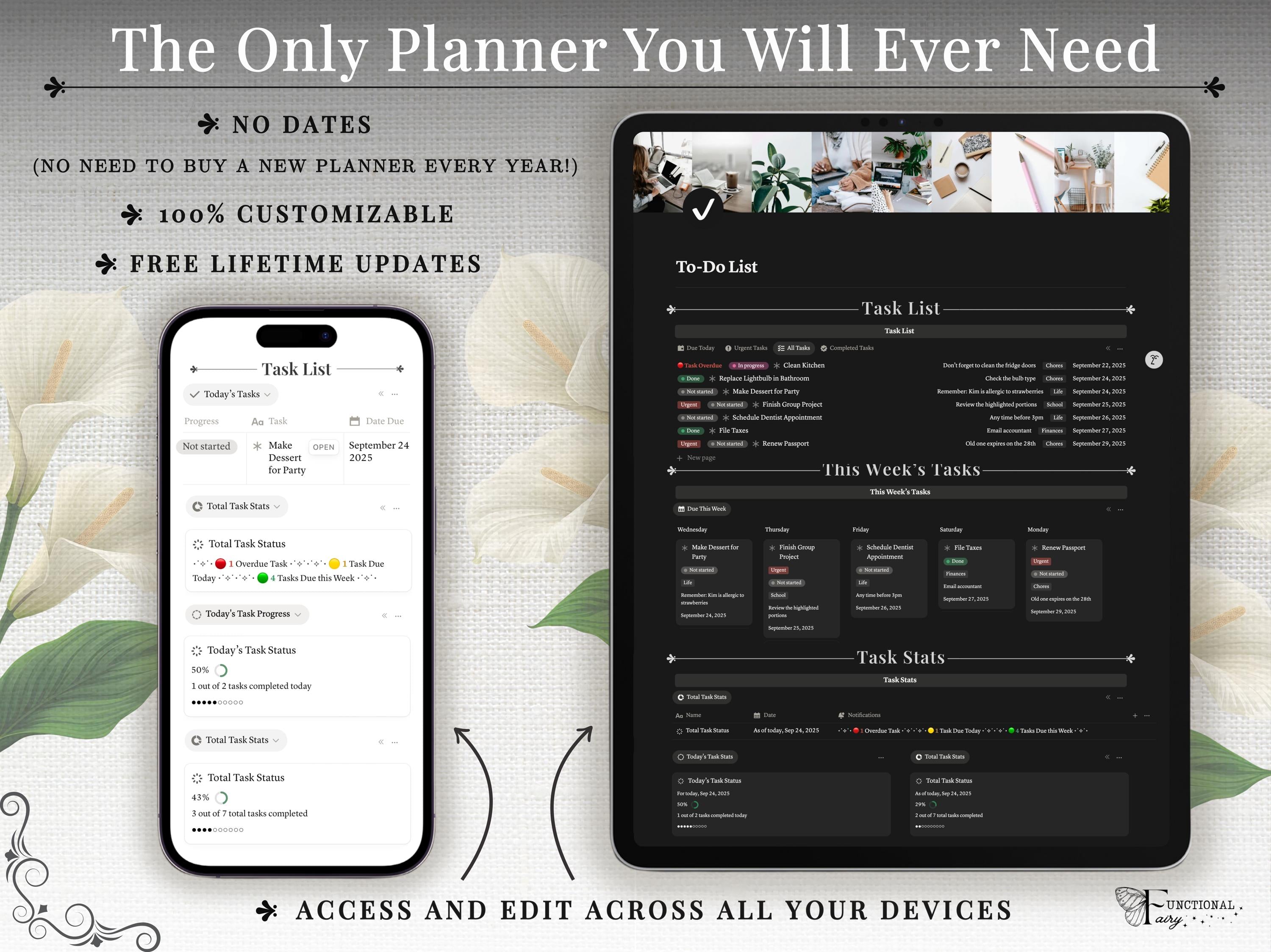 That Girl Aesthetic Notion Planner Template Dark Mode | All-in-One Life Dashboard | Goal, Habit and Wellness Tracker | Digital Productivity