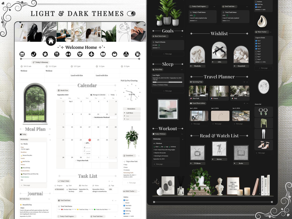 That Girl Aesthetic Notion Planner Template Dark Mode | All-in-One Life Dashboard | Goal, Habit and Wellness Tracker | Digital Productivity