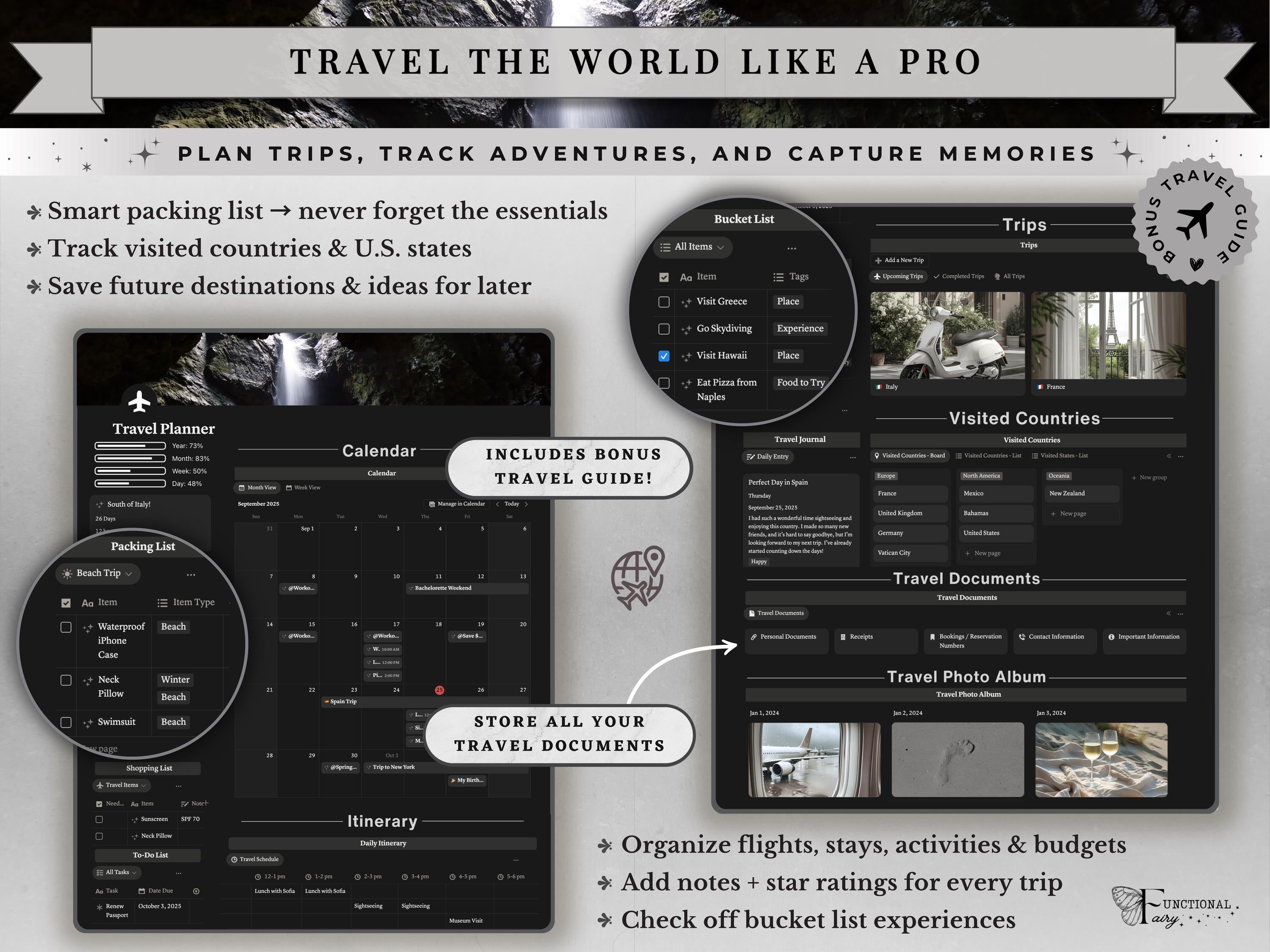 Ultimate All in One Notion Planner Template | Digital Life Dashboard and Second Brain | Goal, Habit and Travel Organizer for Productivity