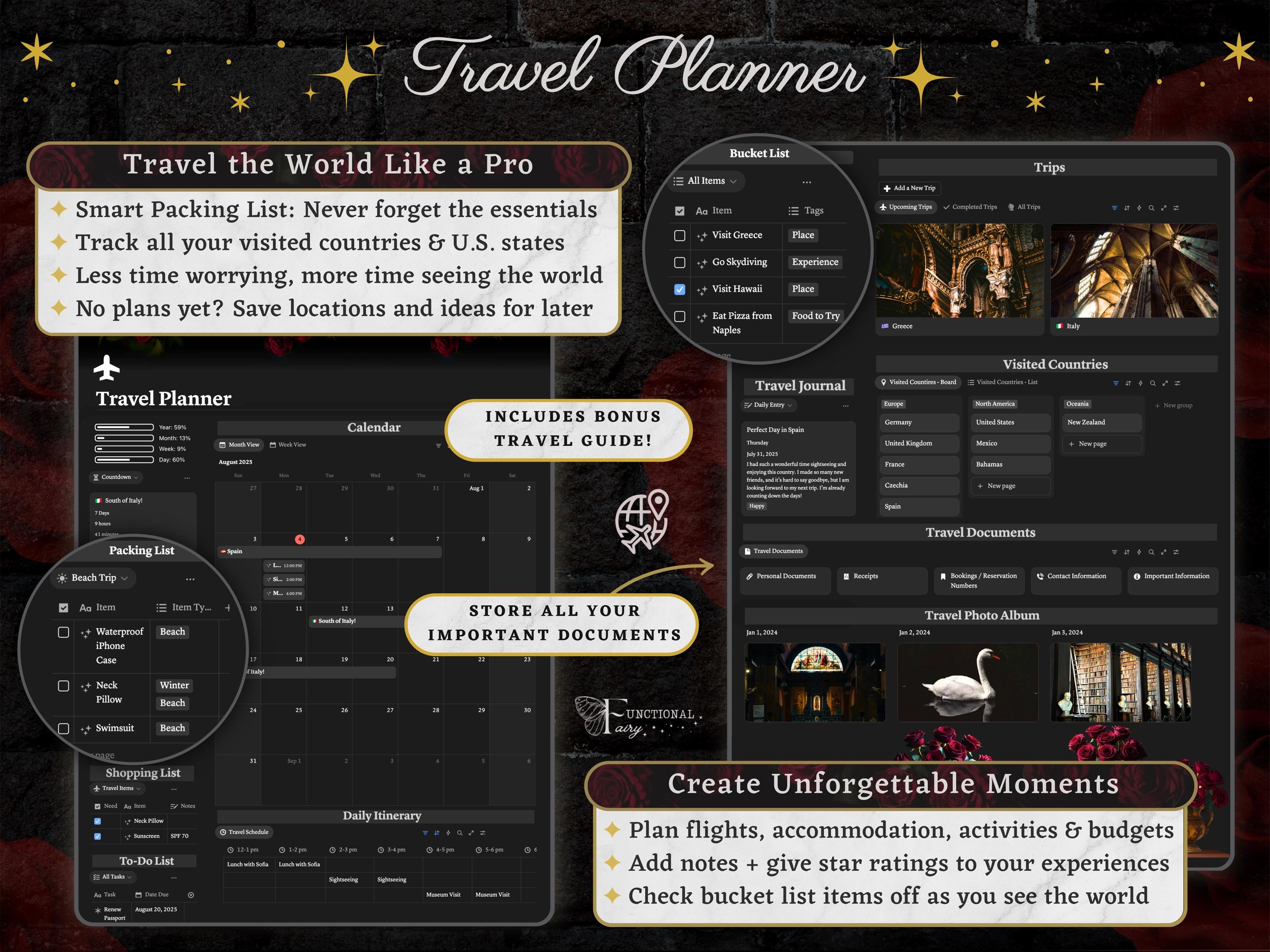Dark Academia Aesthetic Notion Planner Template | All in One Digital Life Dashboard, Gothic Habit & Study Tracker | Productivity + Self Care
