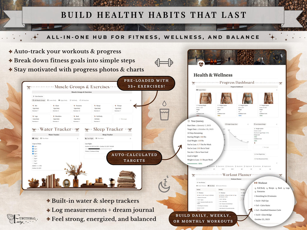 Cozy Autumn Notion Planner Template | Fall Aesthetic Life Dashboard | All in One Digital Organizer for Goals, Habit and Self Care Tracking