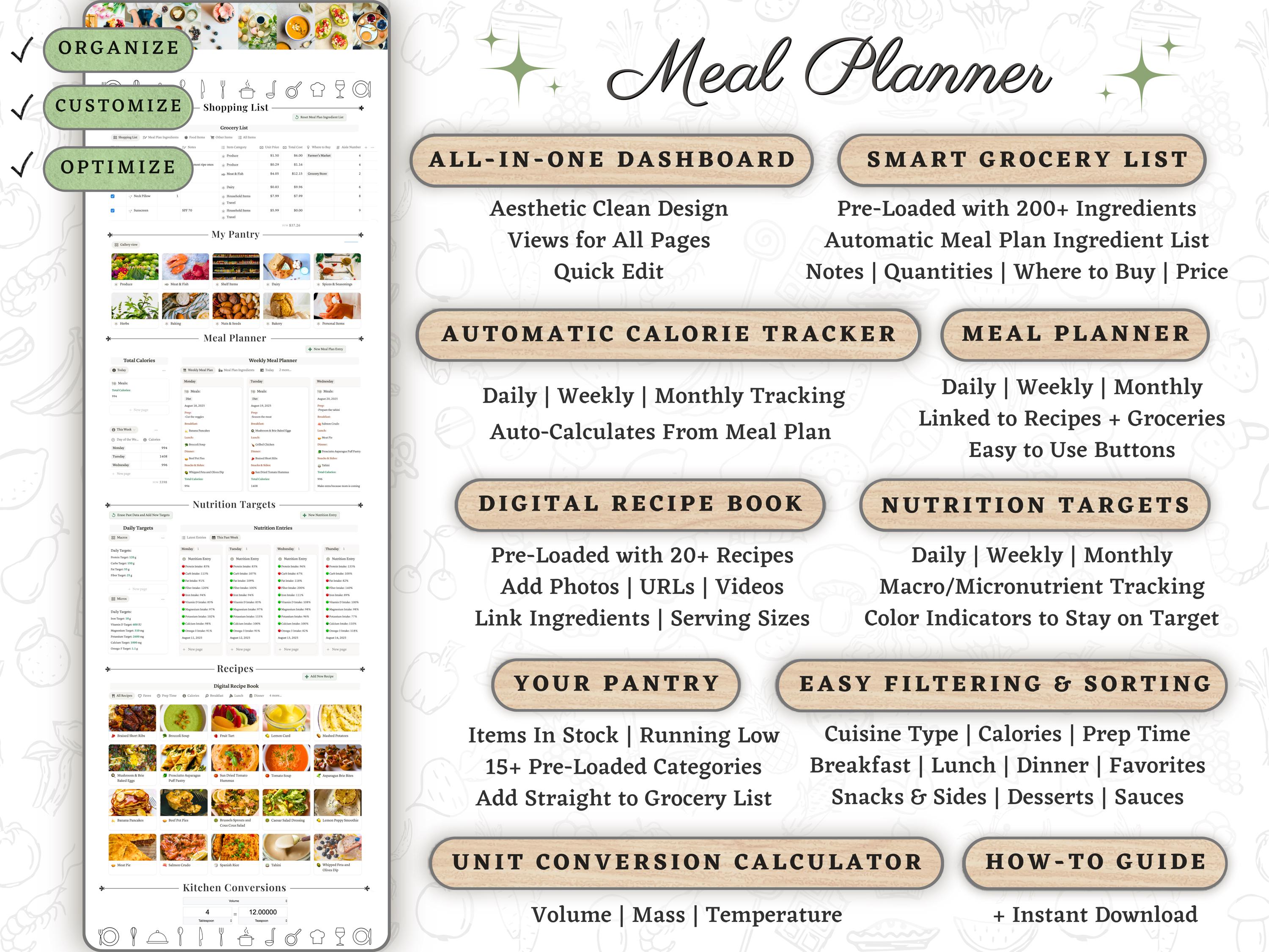 Wellness Planner Notion Template—Workout & Meal Planner Bundle, Fitness Planner, Habit Tracker, Meal Prep, Glow Up Planner, Health Dashboard