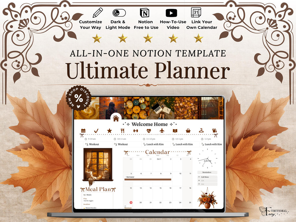 Cozy Autumn Notion Planner Template | Fall Aesthetic Life Dashboard | All in One Digital Organizer for Goals, Habit and Self Care Tracking