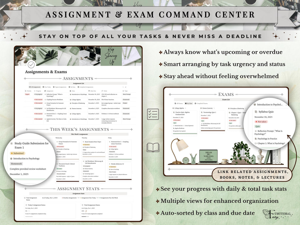Ultimate Academic Notion Planner | Aesthetic All-in-One University/College Student Dashboard + ADHD Study Productivity, High School Template