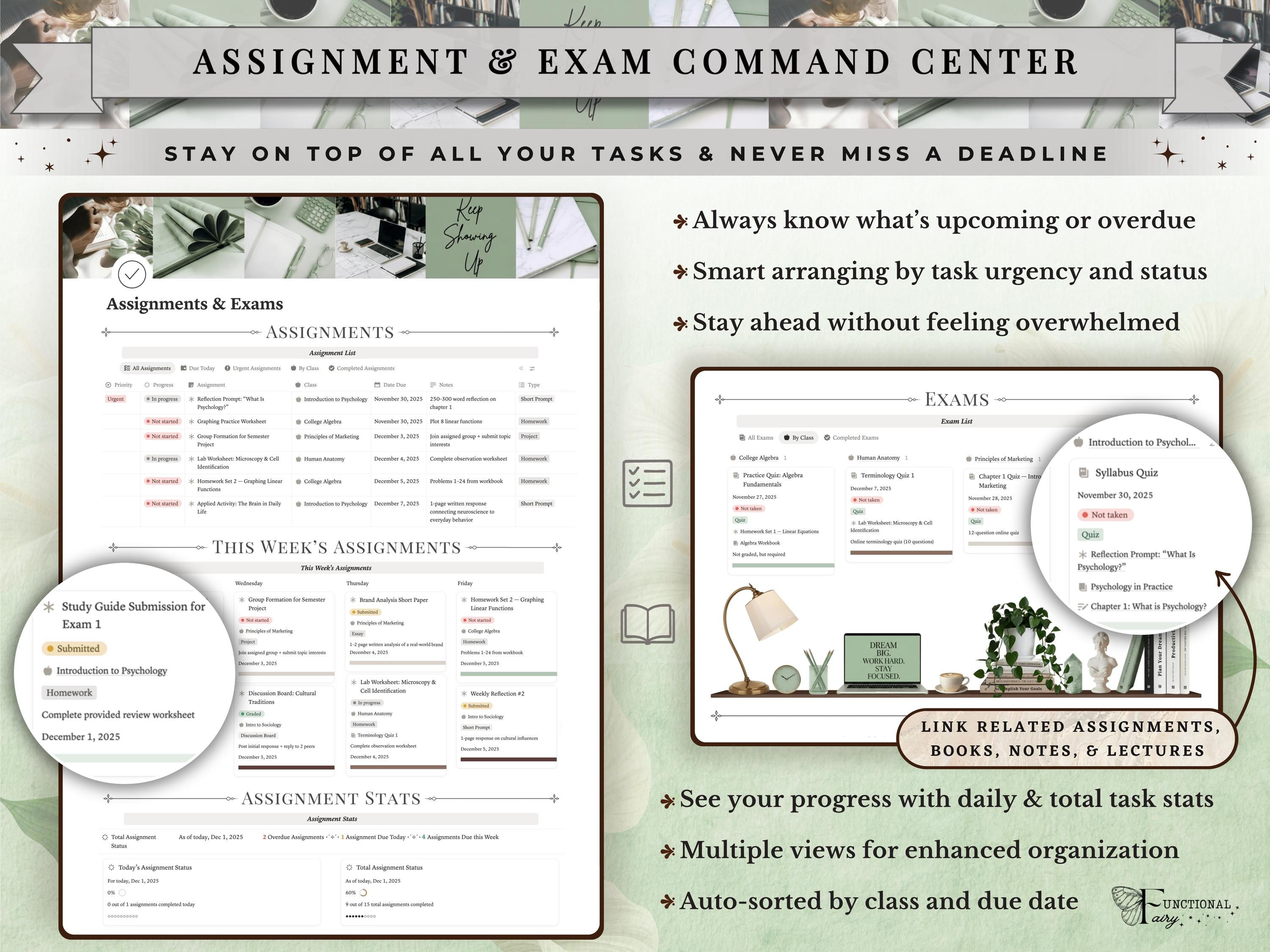 Ultimate Academic Notion Planner | Aesthetic All-in-One University/College Student Dashboard + ADHD Study Productivity, High School Template