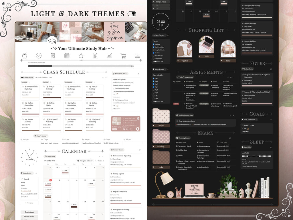 Academic Notion Planner for Students | Aesthetic All-in-One University/College Dashboard for ADHD Productivity | Ultimate School Template
